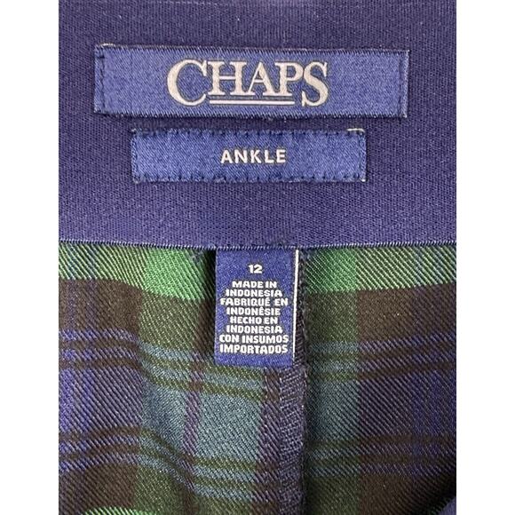 Chaps Ankle Pants Womens 12 Blackwatch Plaid Elastic Waist Side Zip Holiday - Picture 3 of 8